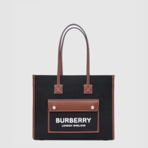 버버리 투톤 캔버스 레더 스몰 토트 80576001